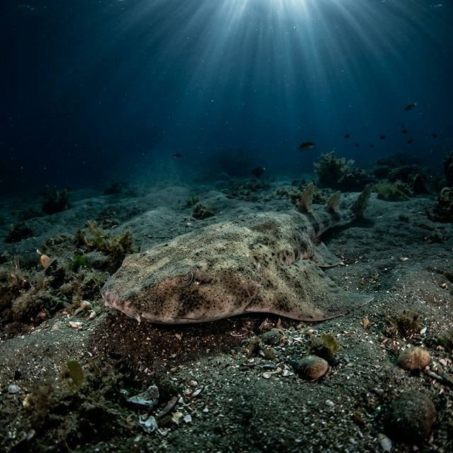 Underwater photography showing the natural habitat of the critically endangered Mediterranean Angel Shark (Squatina squatina) for Mersea Marine Consulting.